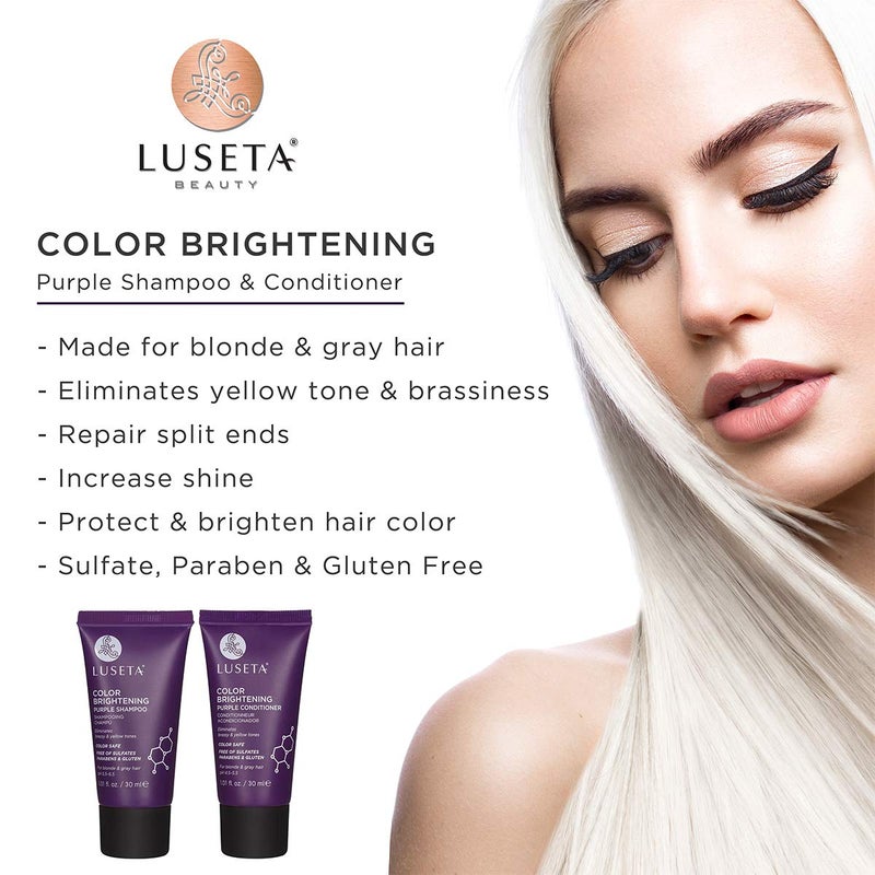 L LUSETA Luseta Color Brightening Purple Shampoo and Conditioner Travel Kit for Blonde and Gray Hair -Infused with Cocos Nucifera Oil to Help Nourish, Moisturize and Condition Hair, 2x1.01oz - Image 3